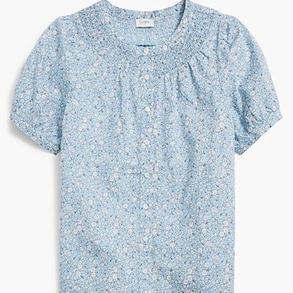 J Crew Factory Linen-blend short-sleeve smock-neck top Blue Ivory 3X Plus Size - Picture 1 of 7